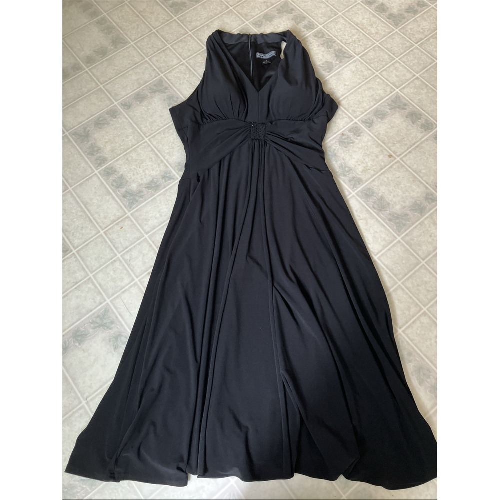 Jessica Howard Evenings Ruched Waist Black Sparkly Halter Formal Dress V neck